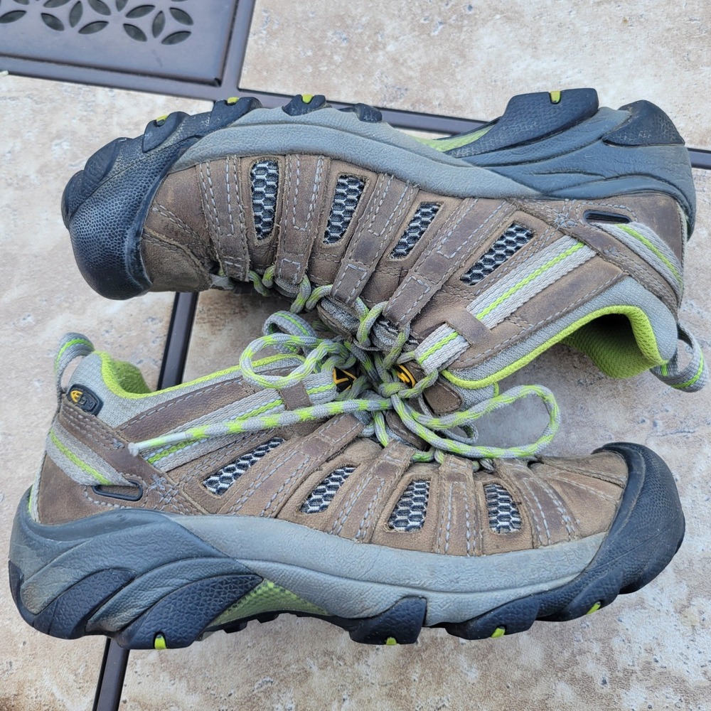 KEEN Voyageur Hiking Shoes Womens 6 Brown Lime Green Leather Mesh 1010141